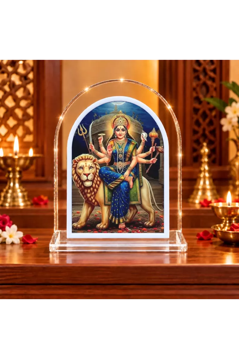 Durga Maa L Shape Acrylic Showpiece 3 X 3.5 Inch For Home, Office And Car (F176102)