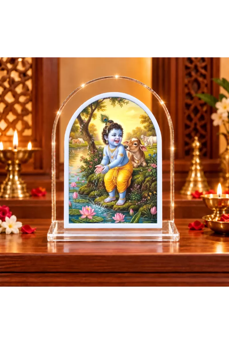 Lord Krishna L Shape Acrylic Showpiece 3 X 3.5 Inch For Home, Office And Car (F176131)