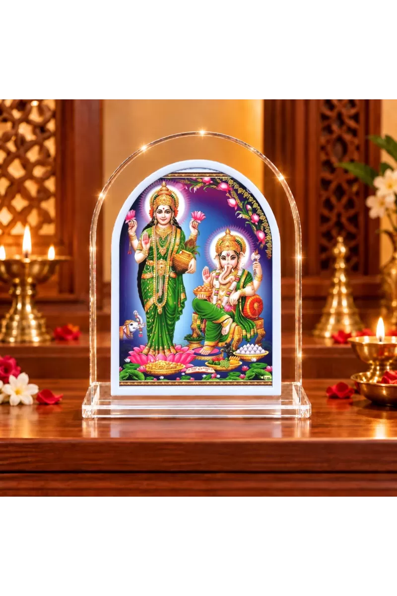Lakshmi Ganesha L Shape Acrylic Showpiece 3 X 3.5 Inch For Home, Office And Car (F176141)