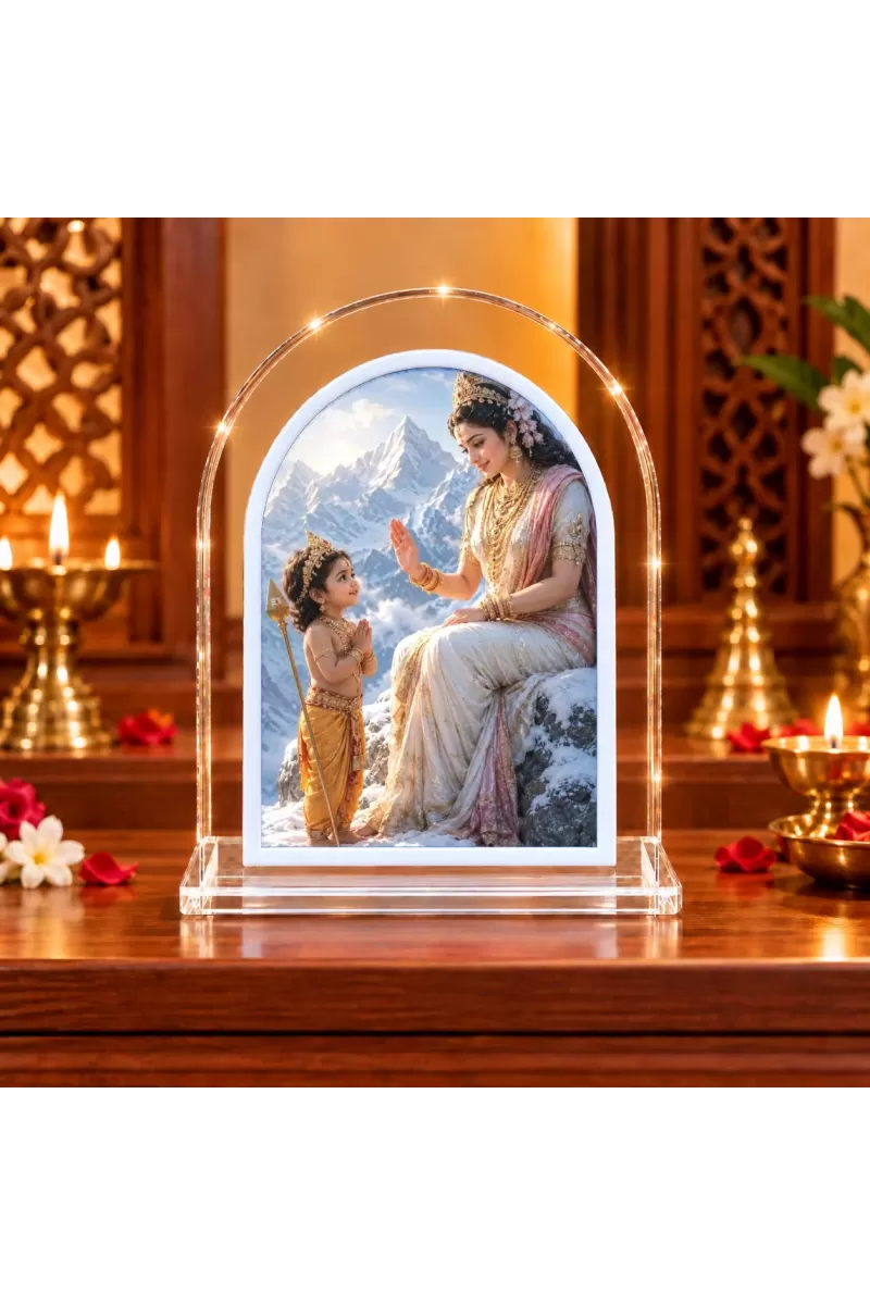 Maa Durga L Shape Acrylic Showpiece 3 X 3.5 Inch For Home, Office And Car (F176146)