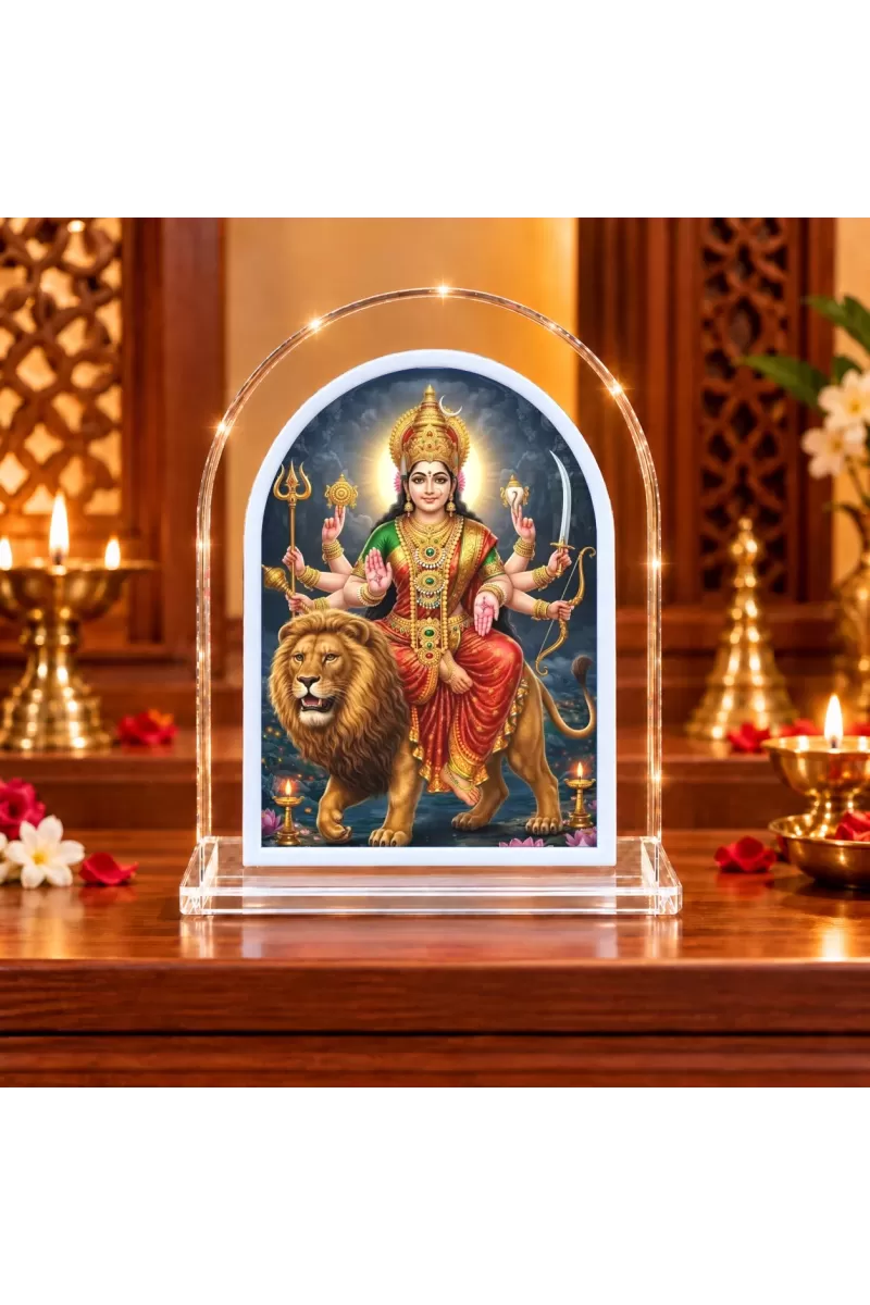 Durga Maa L Shape Acrylic Showpiece 3 X 3.5 Inch For Home, Office And Car (F176151)