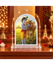 Lord Krishna And Cow L Shape Acrylic Showpiece 3 X 3.5 Inch For Home, Office And Car (F176167)