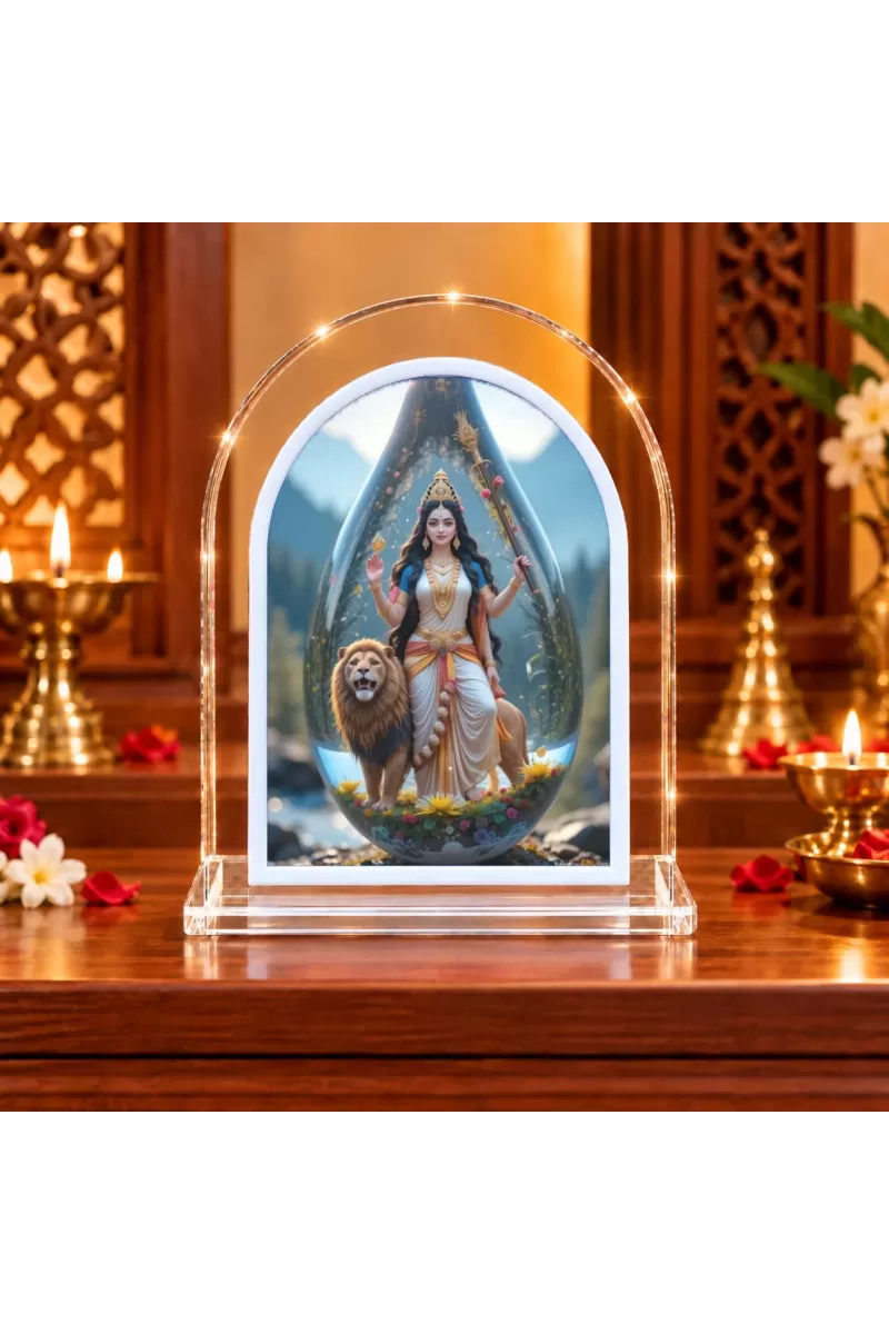 Maa Durga L Shape Acrylic Showpiece 3 X 3.5 Inch For Home, Office And Car (F176176)