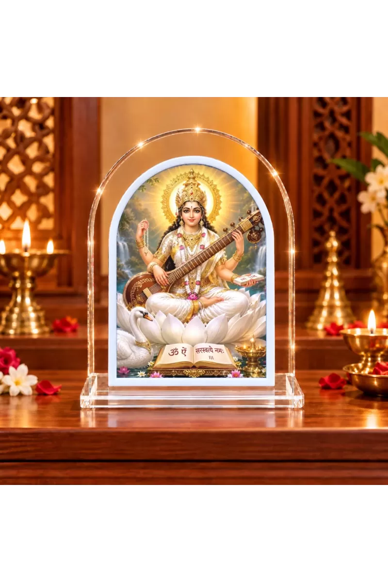 Goddess Saraswati L Shape Acrylic Showpiece 3 X 3.5 Inch For Home, Office And Car (F176183)
