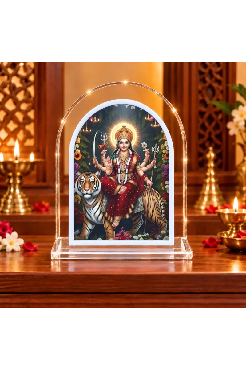 Durga Maa L Shape Acrylic Showpiece 3 X 3.5 Inch For Home, Office And Car (F176191)