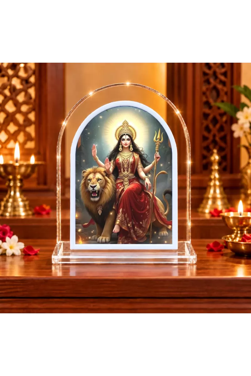 Durga Maa L Shape Acrylic Showpiece 3 X 3.5 Inch For Home, Office And Car (F176196)