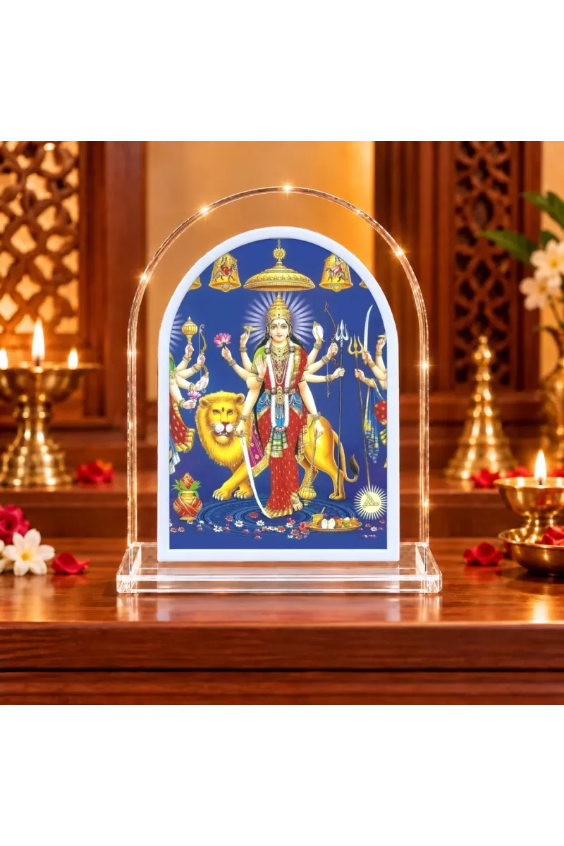 Durga Maa L Shape Acrylic Showpiece 3 X 3.5 Inch For Home, Office And Car (F176198)