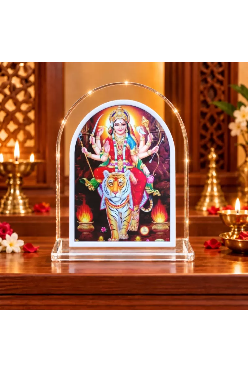 Durga Maa L Shape Acrylic Showpiece 3 X 3.5 Inch For Home, Office And Car (F176199)
