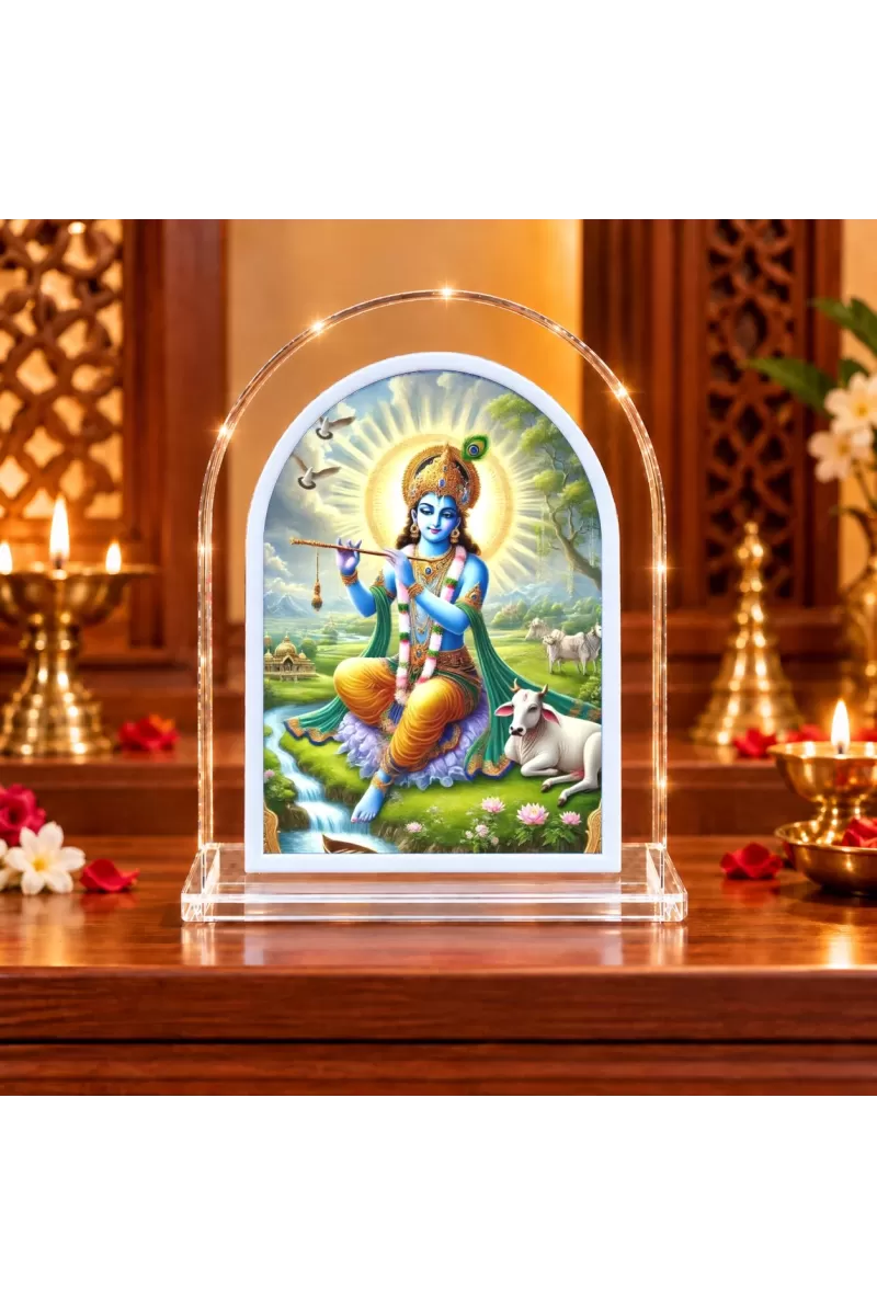 Lord Krishna L Shape Acrylic Showpiece 3 X 3.5 Inch For Home, Office And Car (F176204)