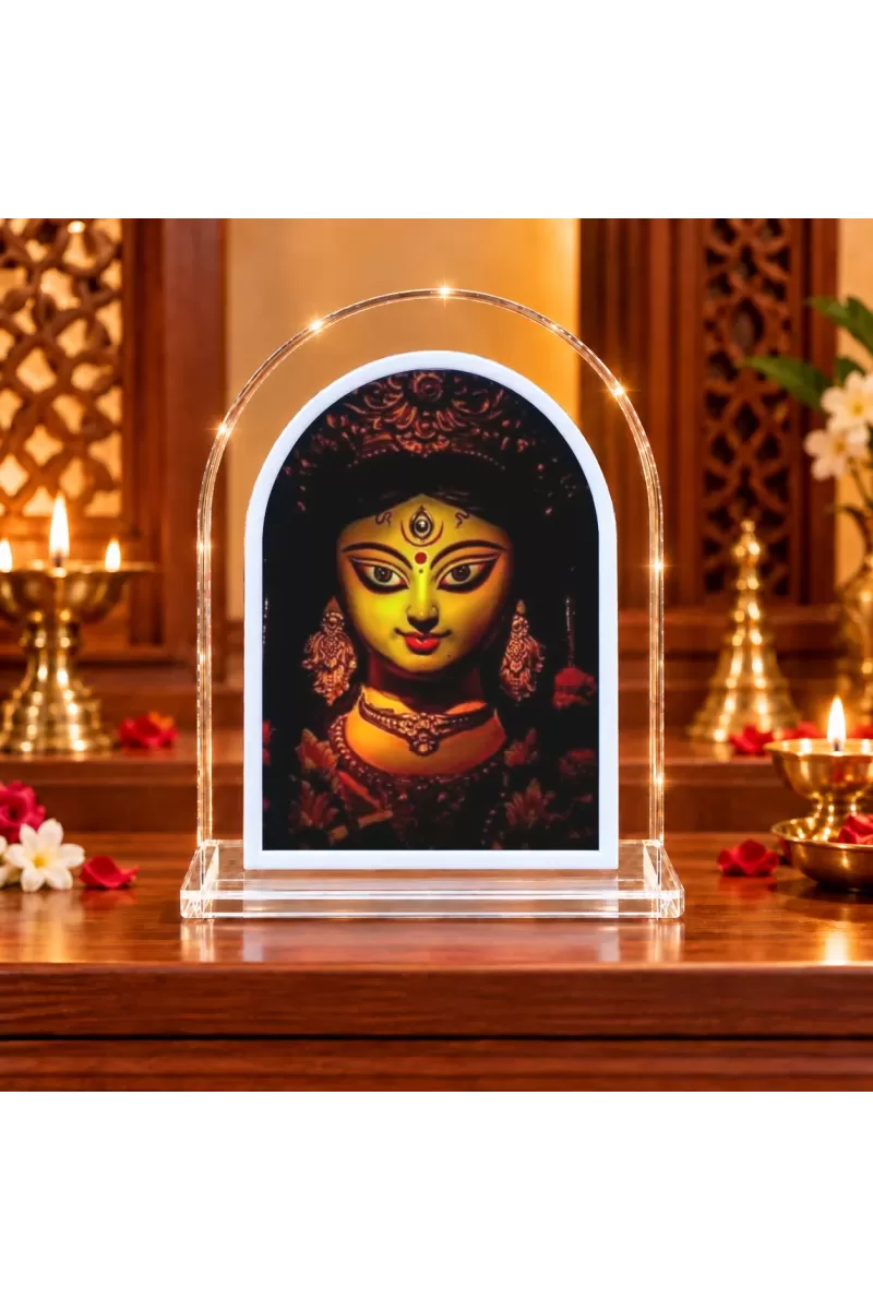 Durga Maa L Shape Acrylic Showpiece 3 X 3.5 Inch For Home, Office And Car (F176213)
