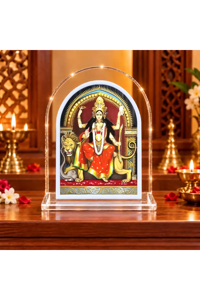 Maa Durga L Shape Acrylic Showpiece 3 X 3.5 Inch For Home, Office And Car (F176218)