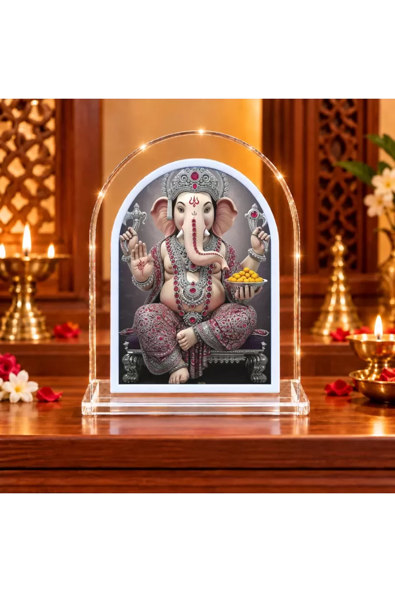 Lord Ganesha L Shape Acrylic Showpiece 3 X 3.5 Inch For Home, Office And Car (F176223)
