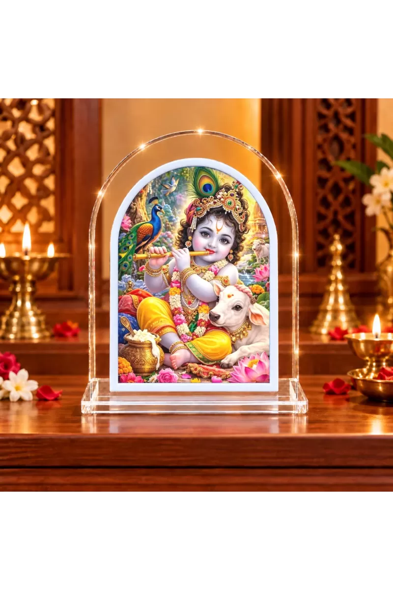 Lord Krishna L Shape Acrylic Showpiece 3 X 3.5 Inch For Home, Office And Car (F176225)