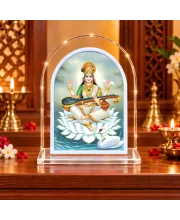 Goddess Saraswati L Shape Acrylic Showpiece 3 X 3.5 Inch For Home, Office And Car (F176228)