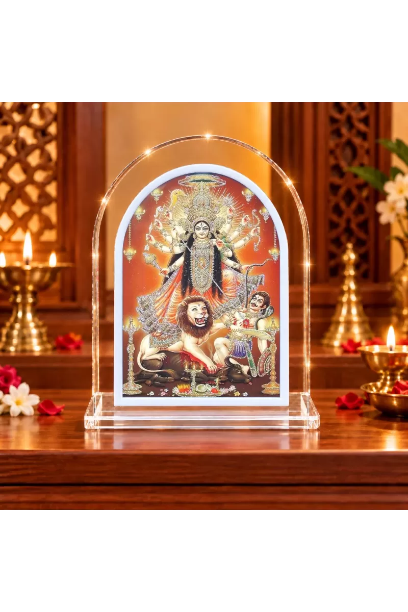 Durga Maa L Shape Acrylic Showpiece 3 X 3.5 Inch For Home, Office And Car (F176235)