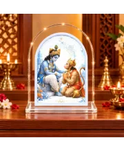 Lord Krishna And Hanuman L Shape Acrylic Showpiece 3 X 3.5 Inch For Home, Office And Car (F176239)