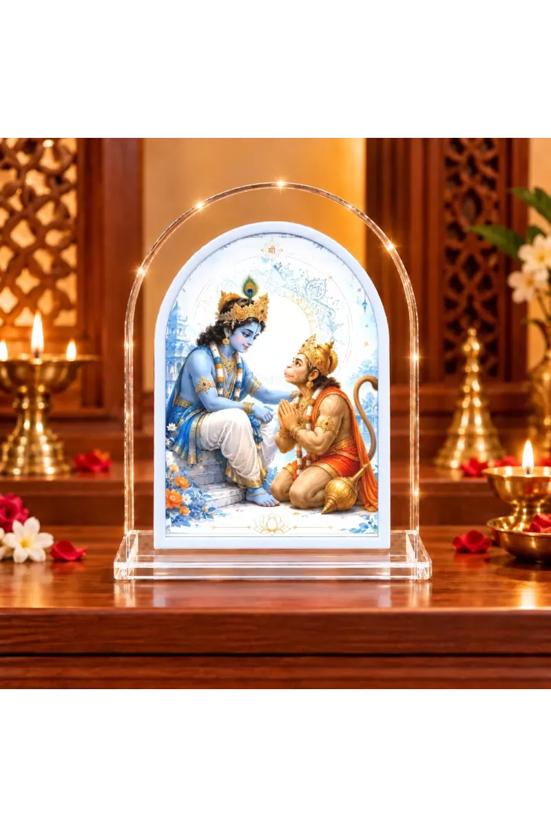 Lord Krishna And Hanuman L Shape Acrylic Showpiece 3 X 3.5 Inch For Home, Office And Car (F176239)