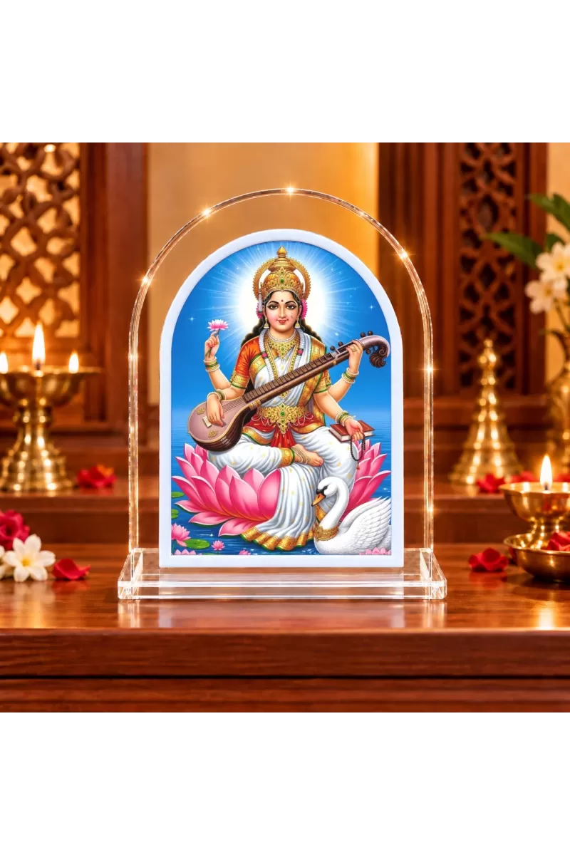 Goddess Saraswati L Shape Acrylic Showpiece 3 X 3.5 Inch For Home, Office And Car (F176244)