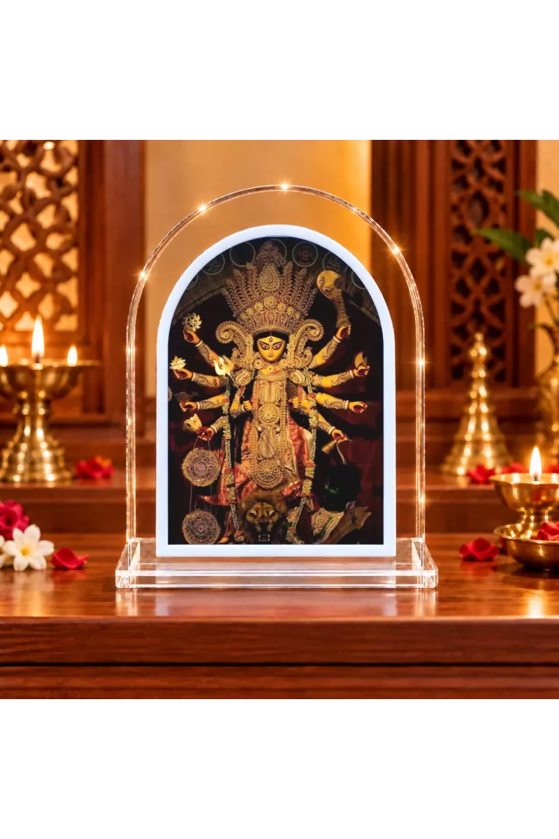 Durga Maa L Shape Acrylic Showpiece 3 X 3.5 Inch For Home, Office And Car (F176255)