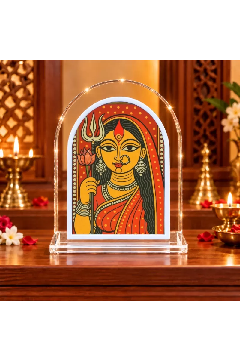 Durga Maa L Shape Acrylic Showpiece 3 X 3.5 Inch For Home, Office And Car (F176269)