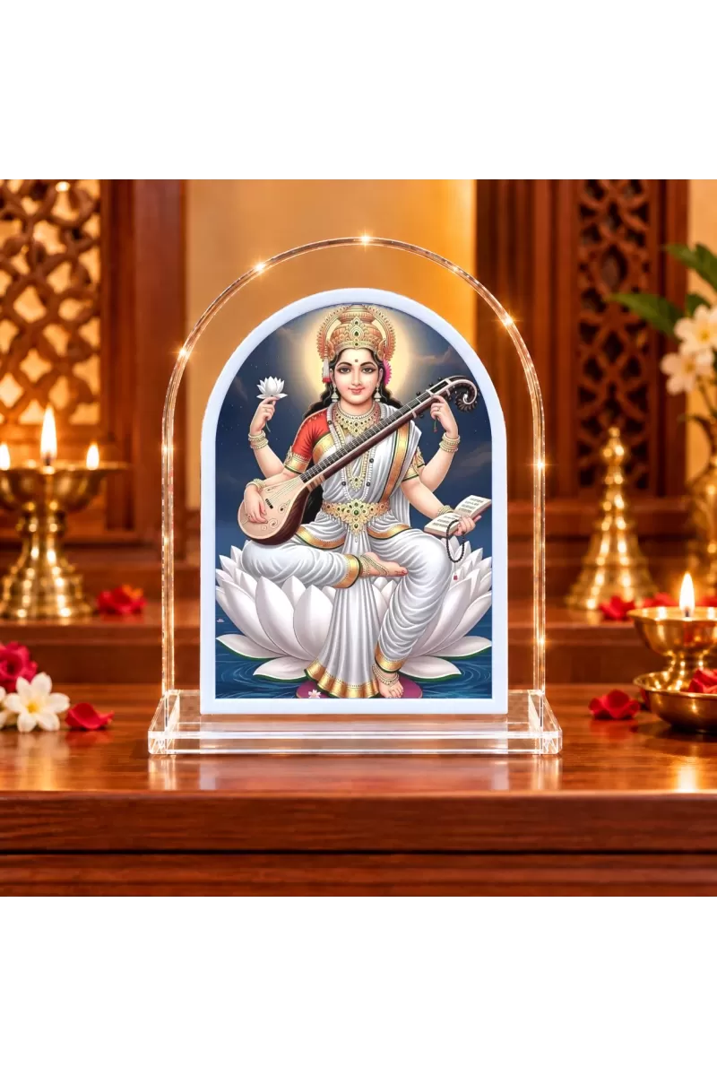 Goddess Saraswati L Shape Acrylic Showpiece 3 X 3.5 Inch For Home, Office And Car (F176297)