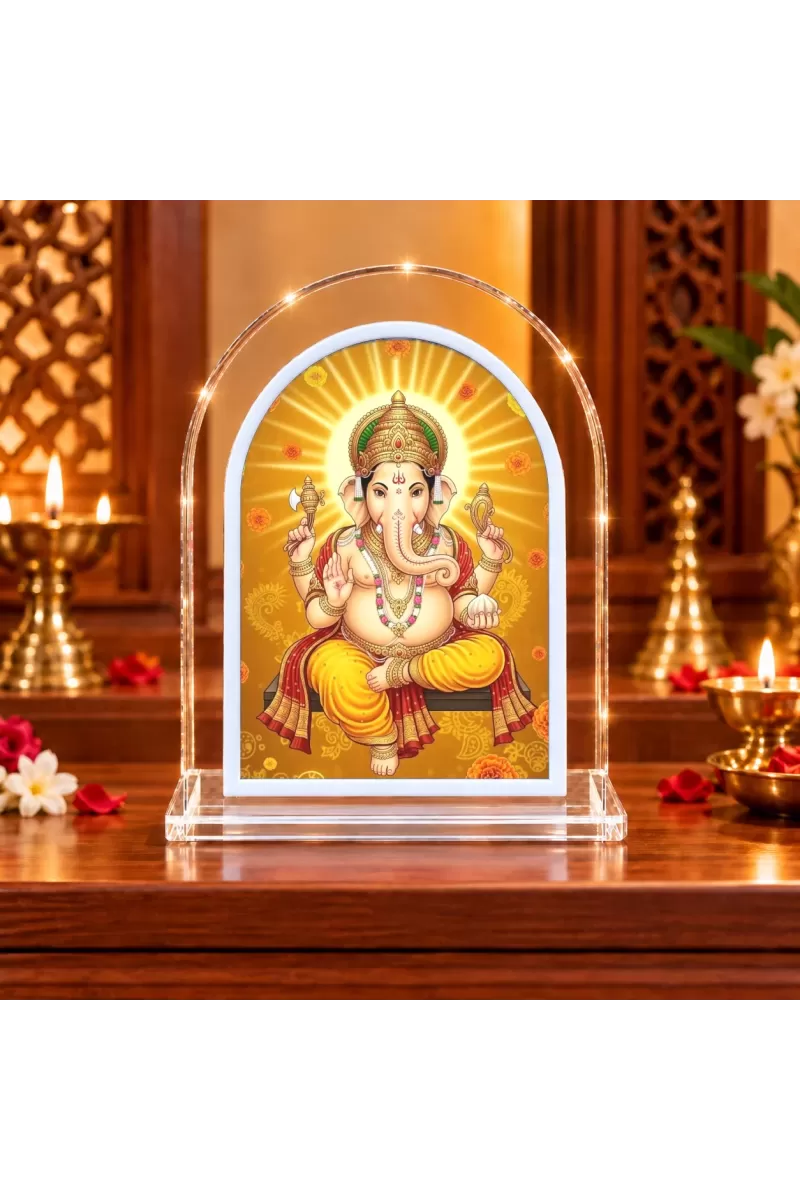 Lord Ganesha L Shape Acrylic Showpiece 3 X 3.5 Inch For Home, Office And Car (F176309)