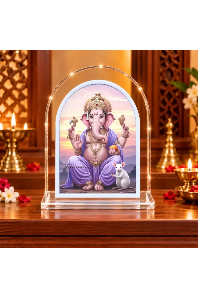 Lord Ganesha L Shape Acrylic Showpiece 3 X 3.5 Inch For Home, Office And Car (F176313)