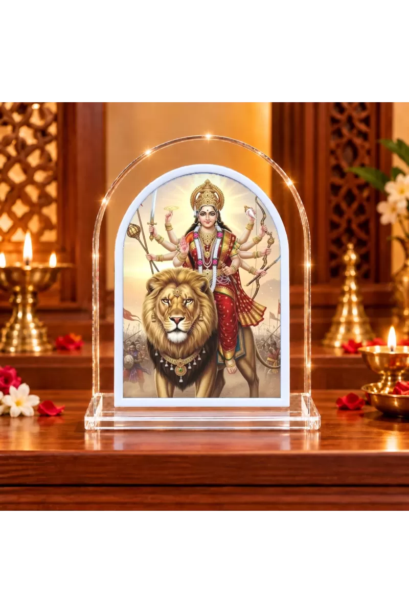 Durga Maa L Shape Acrylic Showpiece 3 X 3.5 Inch For Home, Office And Car (F176328)