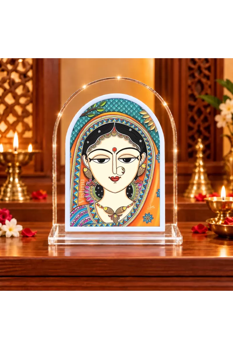Maa Durga L Shape Acrylic Showpiece 3 X 3.5 Inch For Home, Office And Car (F176346)