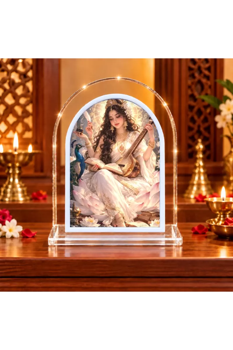 Goddess Saraswati L Shape Acrylic Showpiece 3 X 3.5 Inch For Home, Office And Car (F176356)