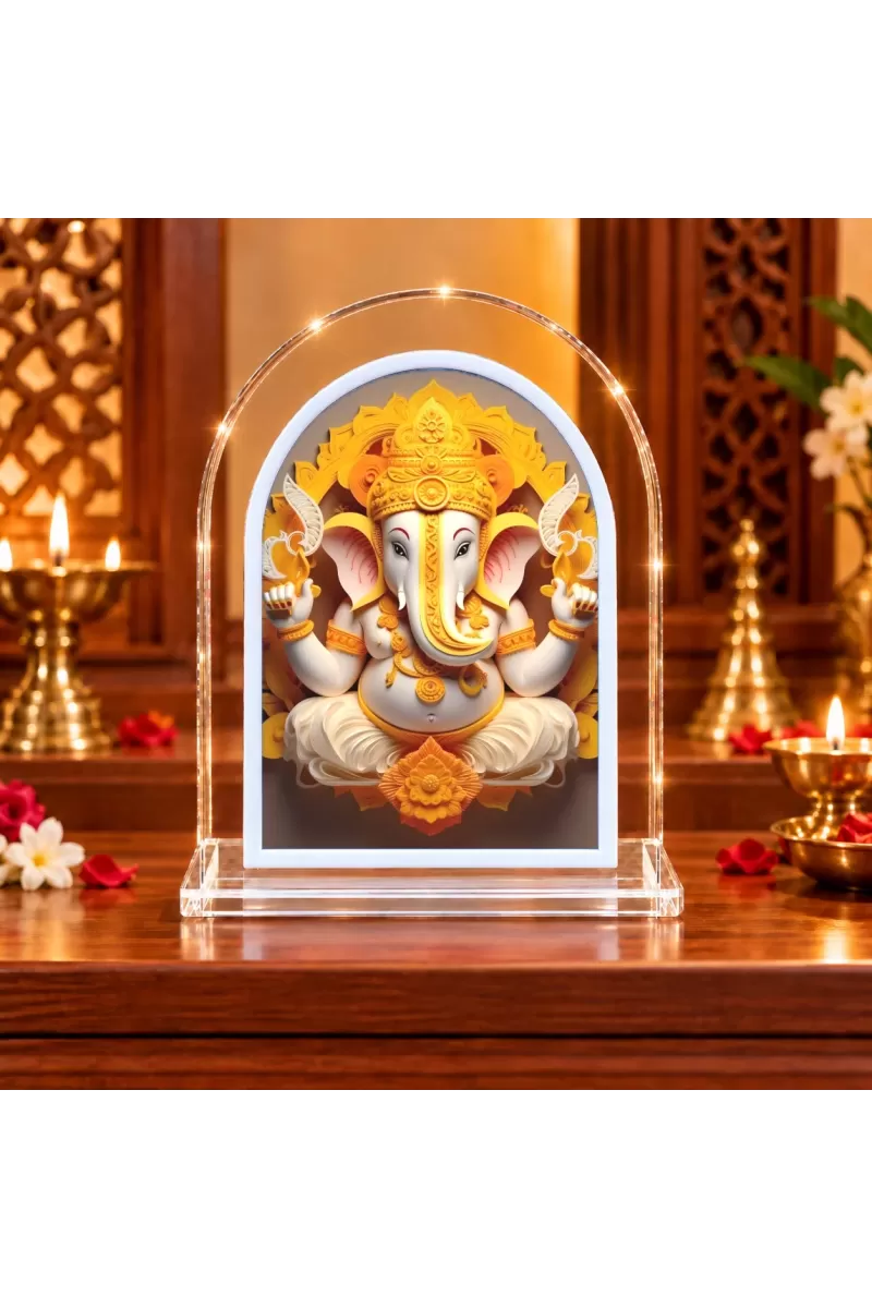 Lord Ganesha L Shape Acrylic Showpiece 3 X 3.5 Inch For Home, Office And Car (F176359)
