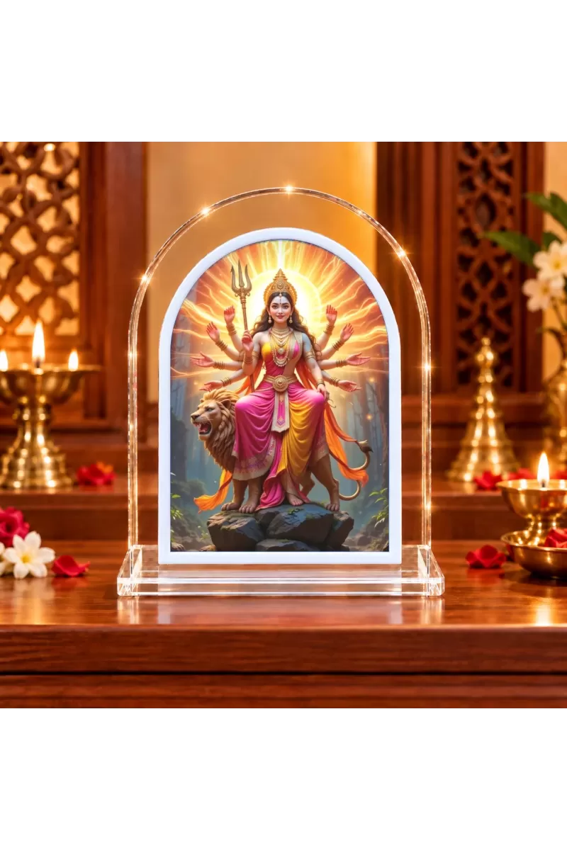 Durga Maa L Shape Acrylic Showpiece 3 X 3.5 Inch For Home, Office And Car (F176362)