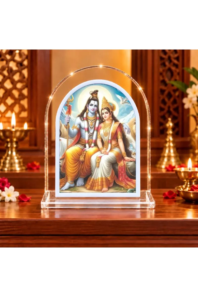 Shiva Parvati L Shape Acrylic Showpiece 3 X 3.5 Inch For Home, Office And Car (F176364)