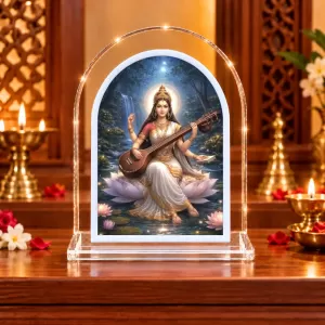 Goddess Saraswati L Shape Acrylic Showpiece 3 X 3.5 Inch For Home, Office And Car (F176365) Goddess Saraswati L Shape Acrylic Showpiece 3 X 3.5 Inch For Home, Office And Car (F176365)