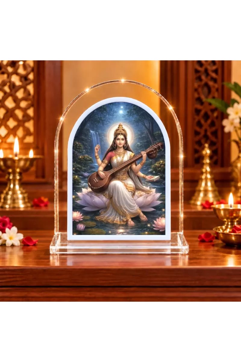 Goddess Saraswati L Shape Acrylic Showpiece 3 X 3.5 Inch For Home, Office And Car (F176365)