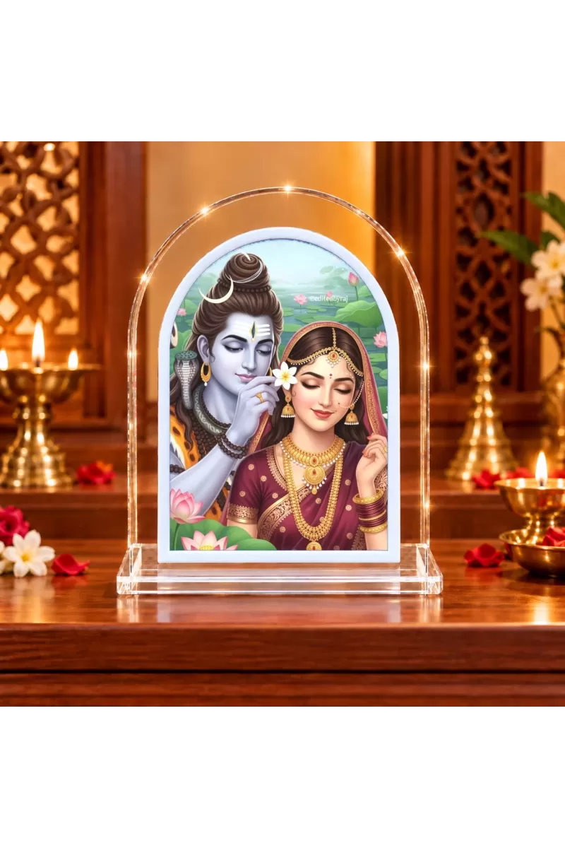 Shiva Parvati L Shape Acrylic Showpiece 3 X 3.5 Inch For Home, Office And Car (F176367)