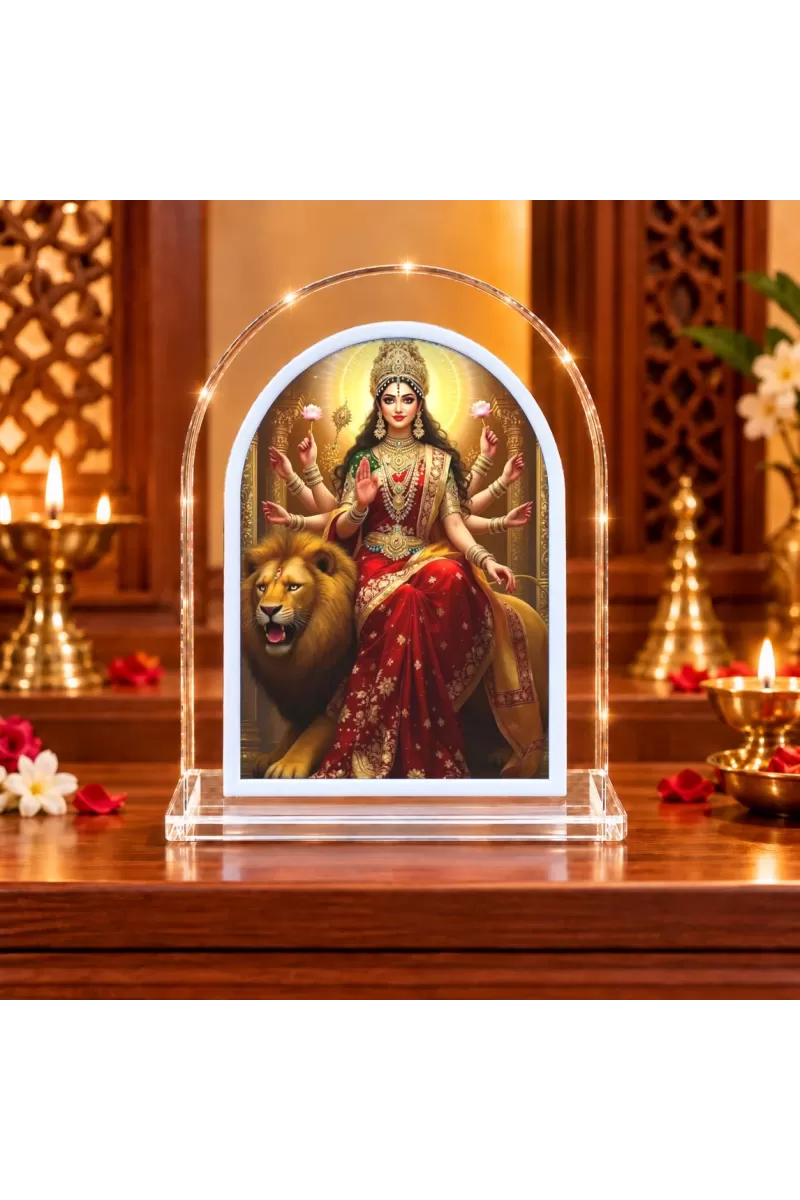 Durga Maa L Shape Acrylic Showpiece 3 X 3.5 Inch For Home, Office And Car (F176372)