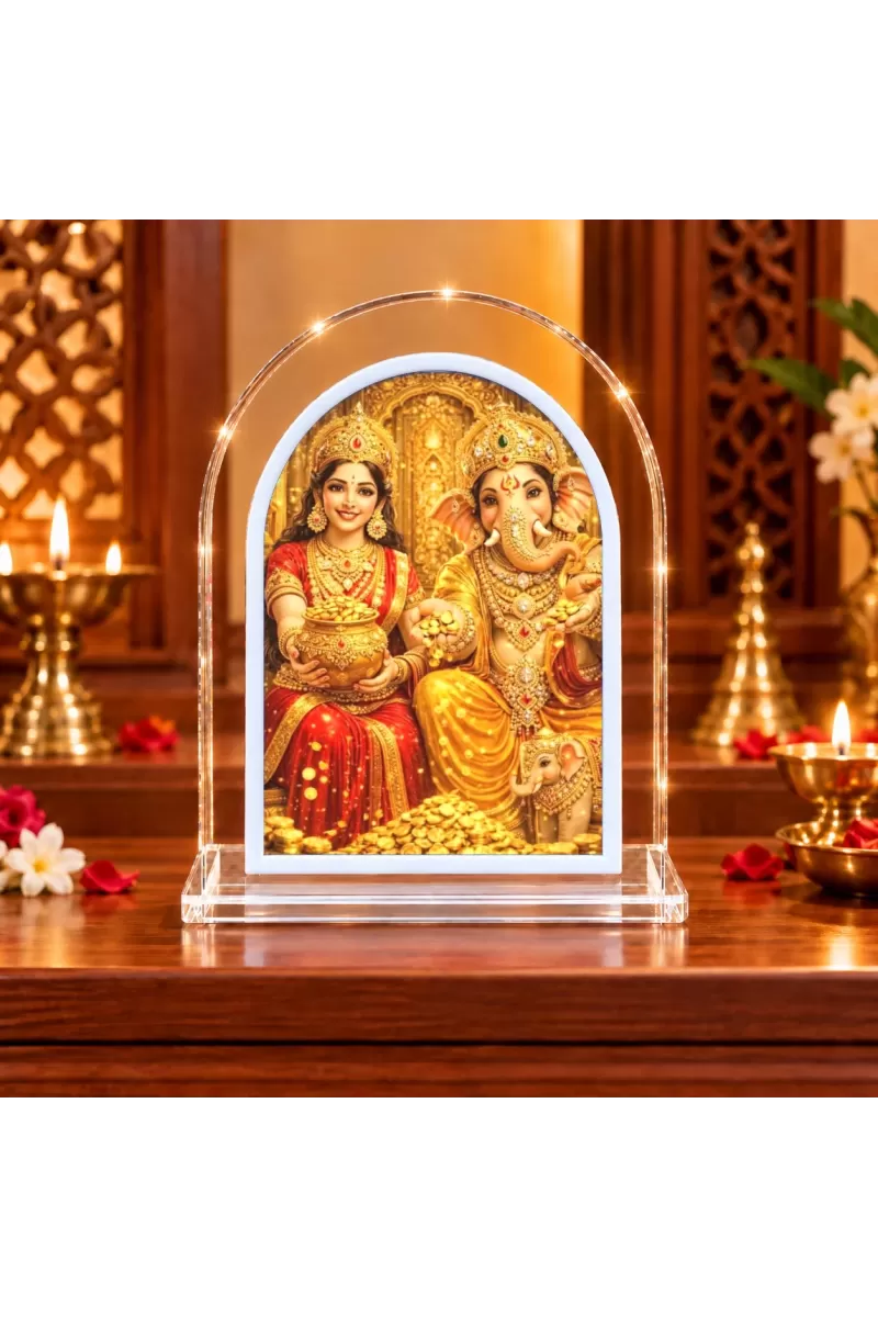 Lakshmi Ganesha L Shape Acrylic Showpiece 3 X 3.5 Inch For Home, Office And Car (F176375)