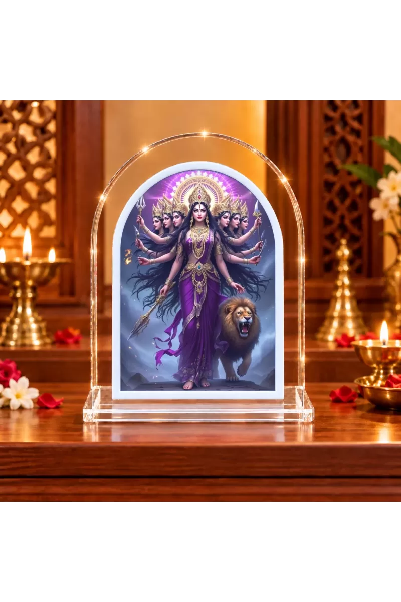 Durga Maa L Shape Acrylic Showpiece 3 X 3.5 Inch For Home, Office And Car (F176382)