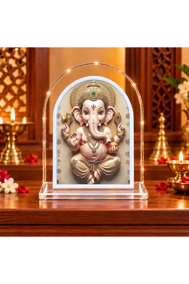 Lord Ganesha L Shape Acrylic Showpiece 3 X 3.5 Inch For Home, Office And Car (F176399)