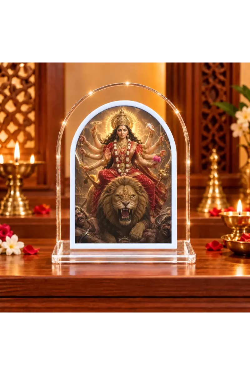 Durga Maa L Shape Acrylic Showpiece 3 X 3.5 Inch For Home, Office And Car (F176417)