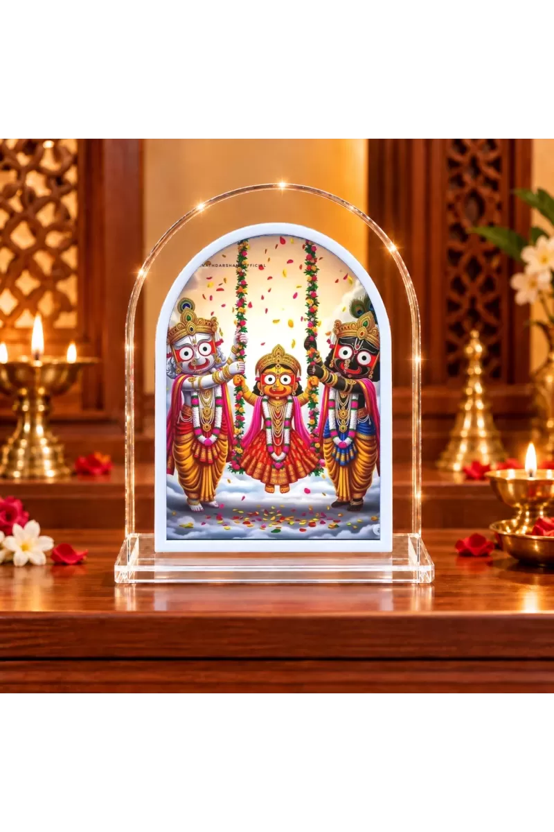 Lord Jagannath Balaram And Subhadra L Shape Acrylic Showpiece 3 X 3.5 Inch For Home, Office And Car (F176431)