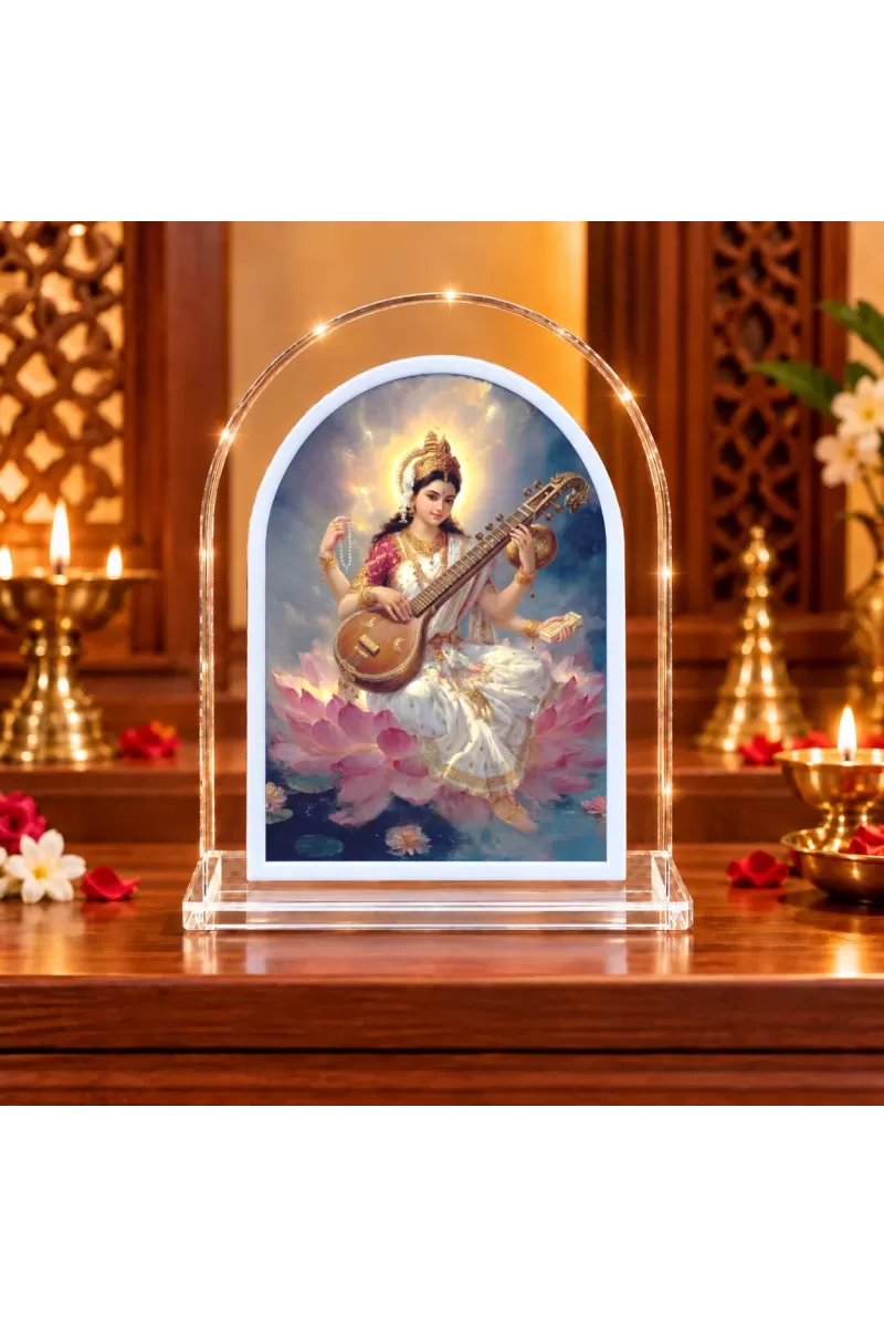 Goddess Saraswati L Shape Acrylic Showpiece 3 X 3.5 Inch For Home, Office And Car (F176436)