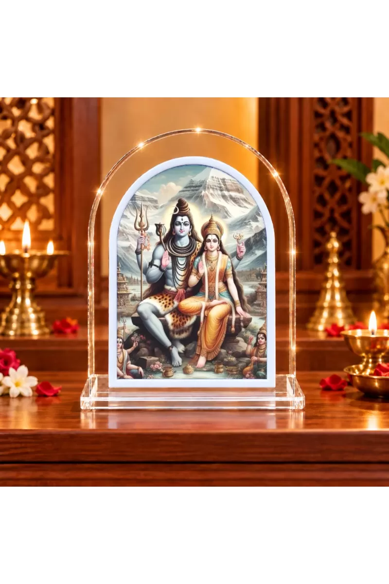 Shiva Parvati L Shape Acrylic Showpiece 3 X 3.5 Inch For Home, Office And Car (F176441)