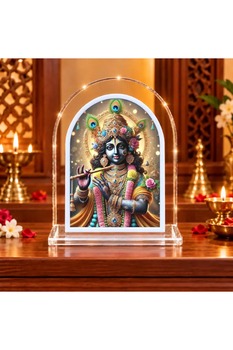 Lord Krishna L Shape Acrylic Showpiece 3 X 3.5 Inch For Home, Office And Car (F176448)