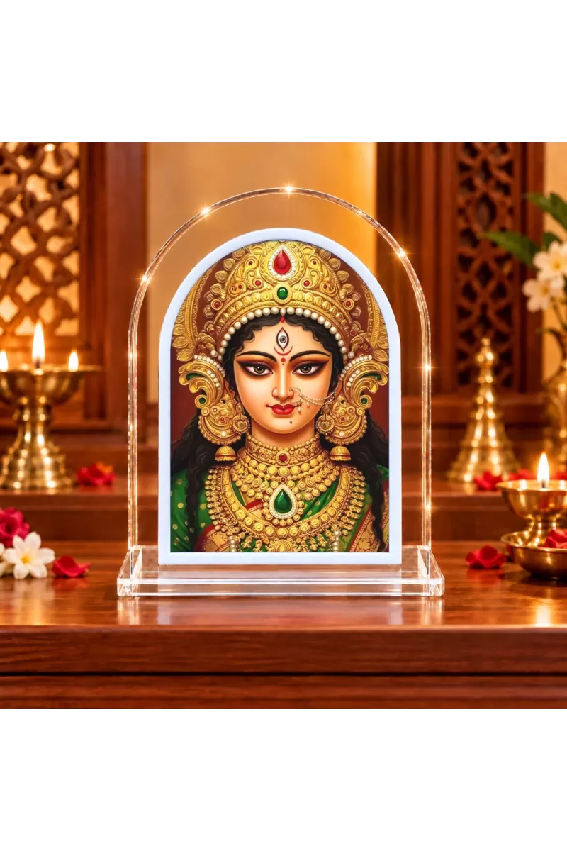 Durga Maa L Shape Acrylic Showpiece 3 X 3.5 Inch For Home, Office And Car (F176465)