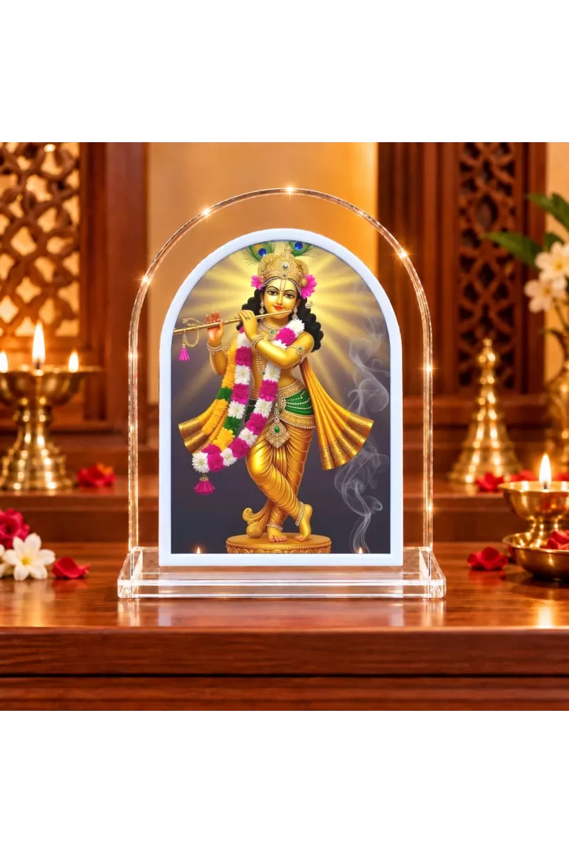Lord Krishna L Shape Acrylic Showpiece 3 X 3.5 Inch For Home, Office And Car (F176484)
