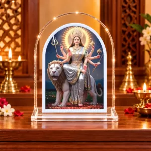 Durga Maa L Shape Acrylic Showpiece 3 X 3.5 Inch For Home, Office And Car (F176485)