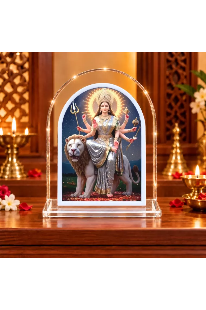 Durga Maa L Shape Acrylic Showpiece 3 X 3.5 Inch For Home, Office And Car (F176485)