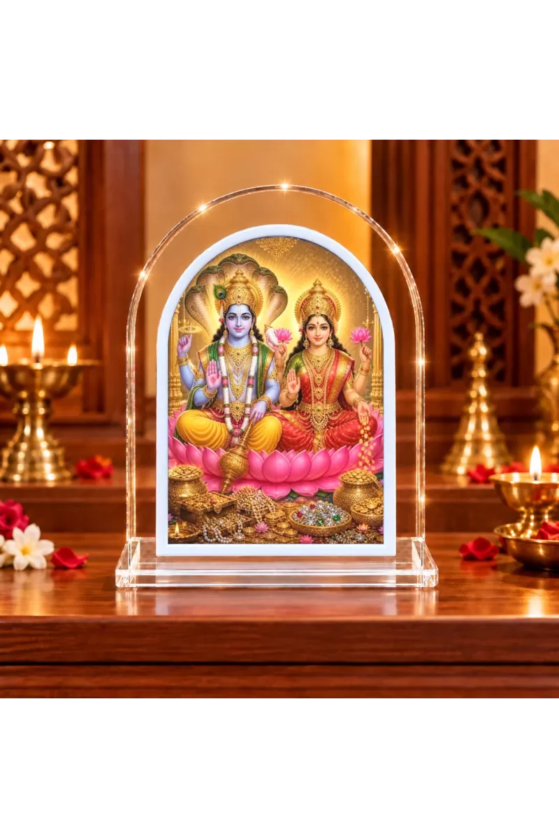 Goddess Lakshmi And Narayan L Shape Acrylic Showpiece 3 X 3.5 Inch For Home, Office And Car (F176488)